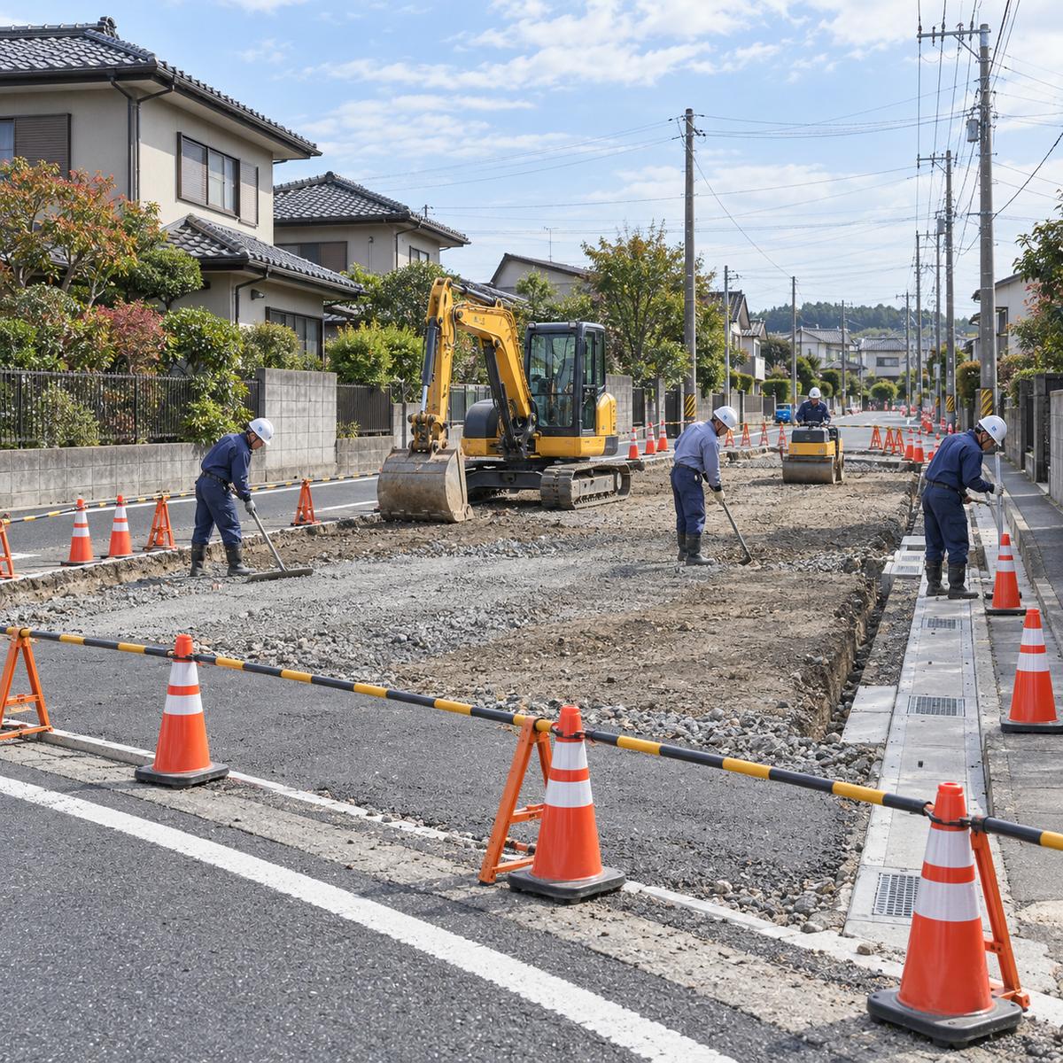 道路工事の現場の全景